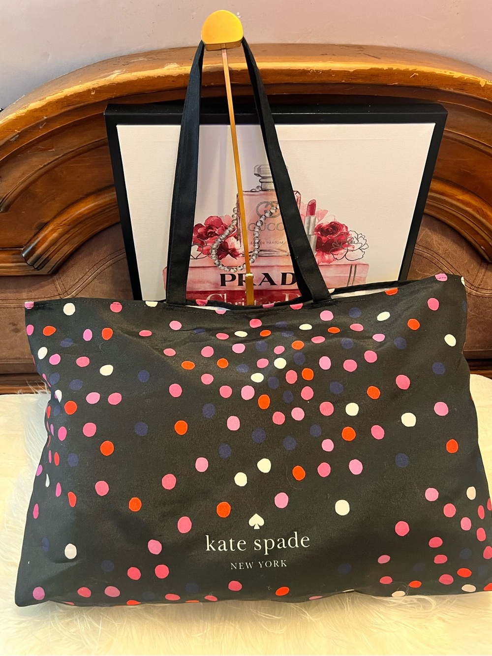 kate spade Black Polka Dot Canvas Tote with Multicolor Spots